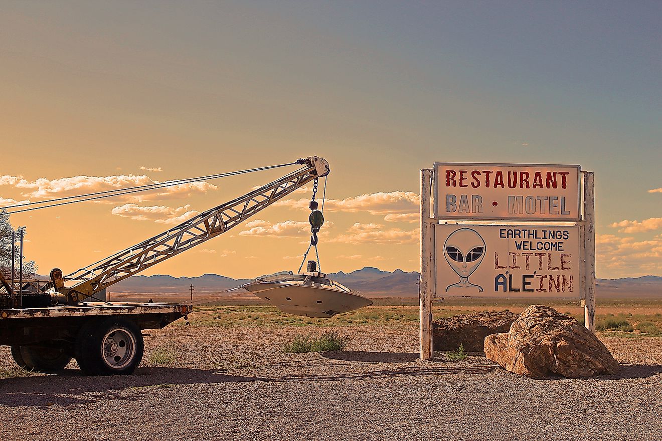 Sign for an alien-themed inn in Rachel, Nevada.