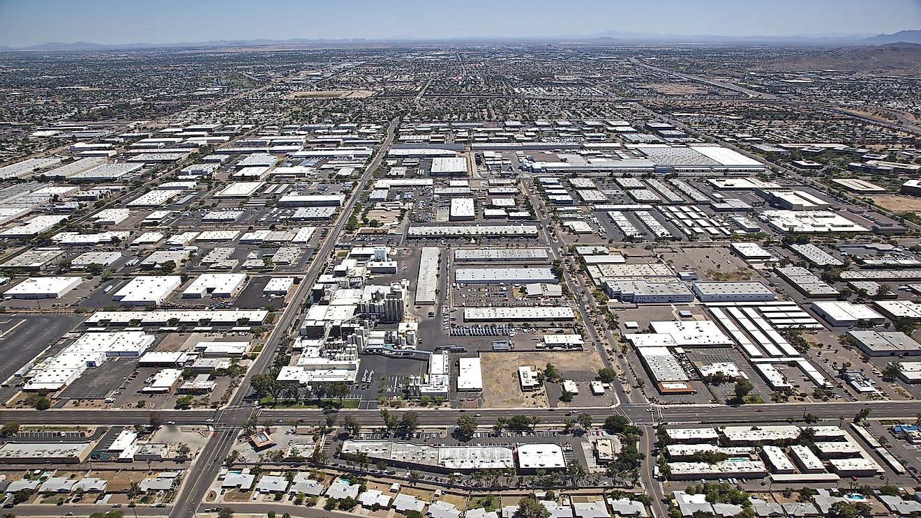Aerial view of industrial area in Tempe, Arizona.