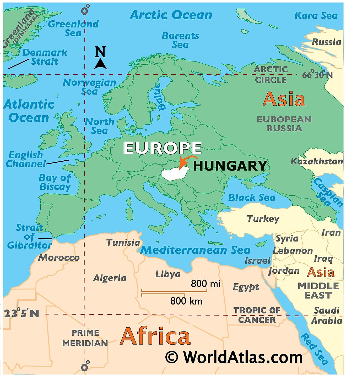 Mapa que muestra la ubicación de Hungría en el mundo.