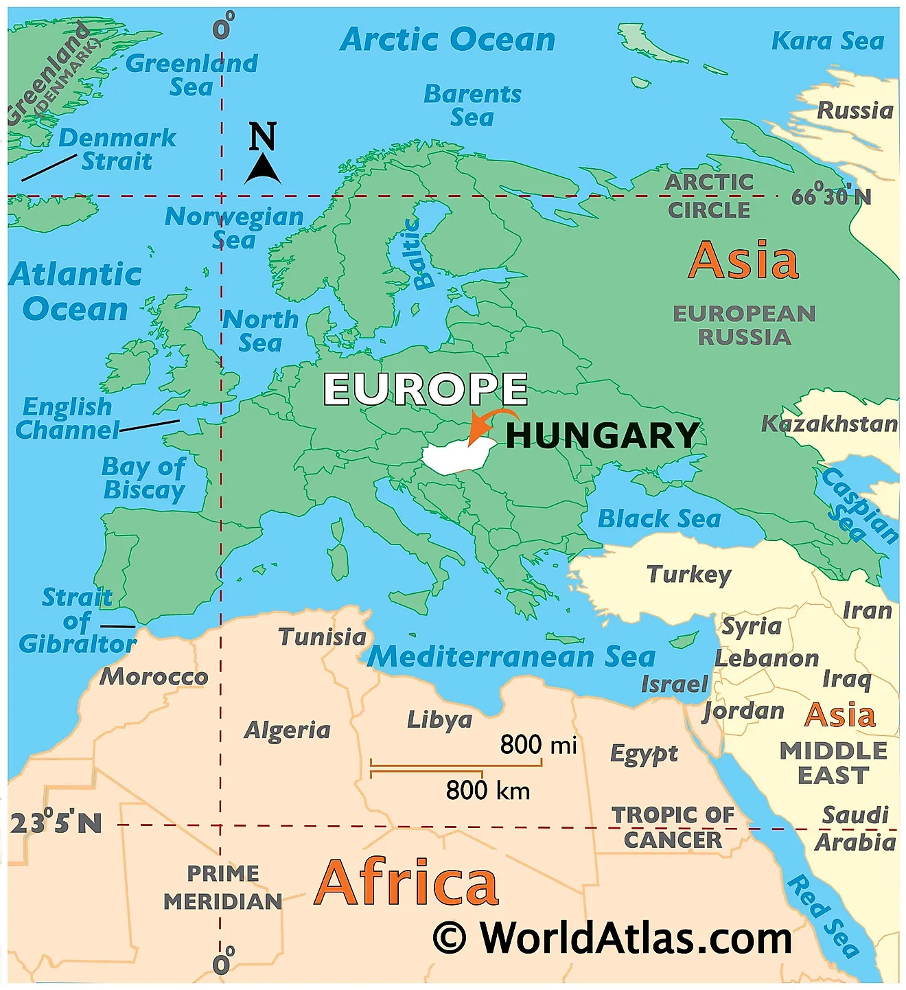 Map showing location of Hungary in the world.