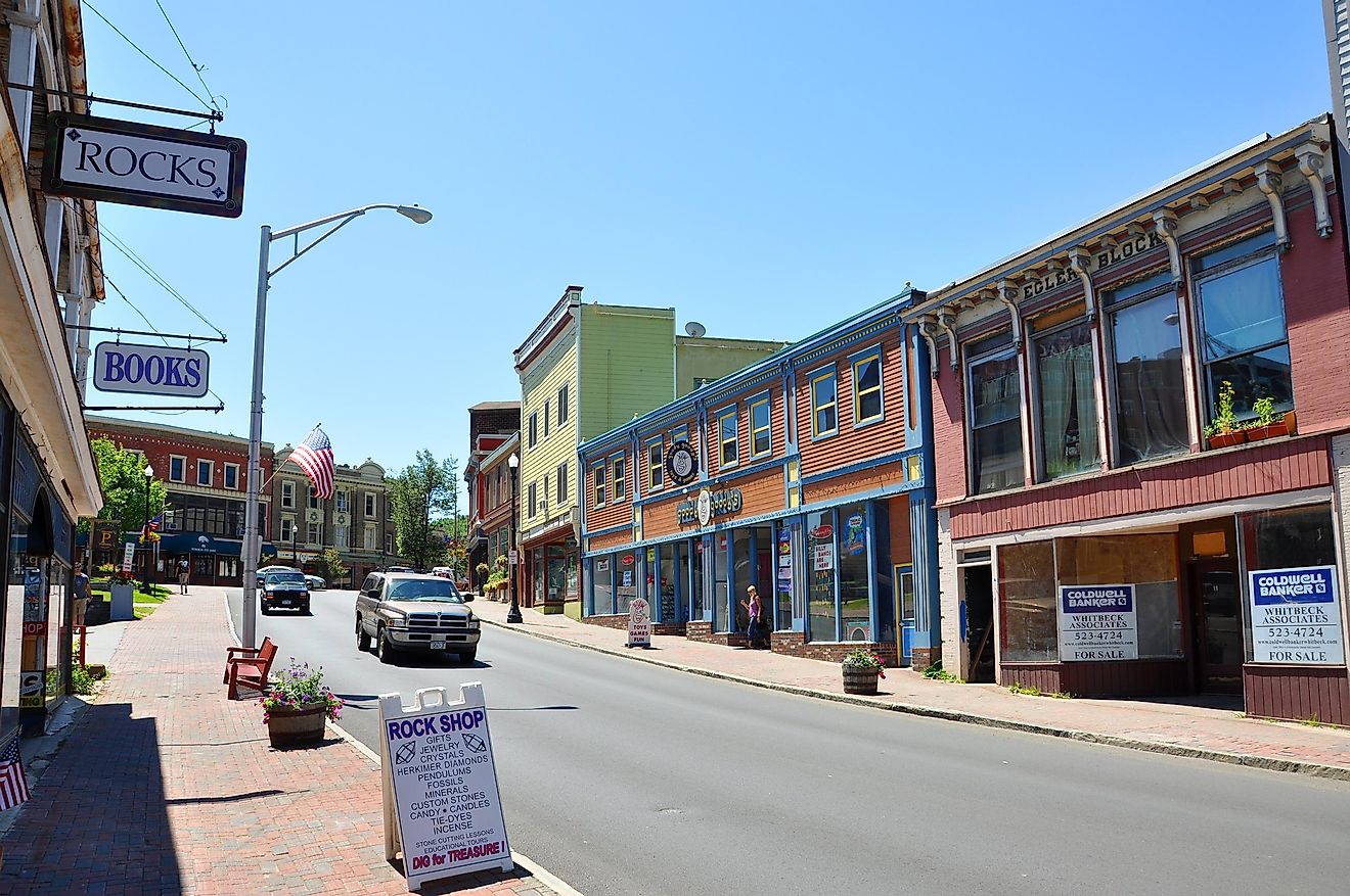 SARANAC LAKE, NY, USA - JUL. 3, 2011: Main Street in village of Saranac Lake in Adirondack Mountains, New York, USA.