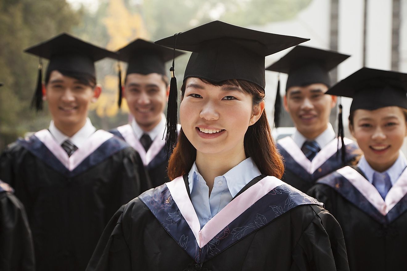 Beaming young graduates in China.