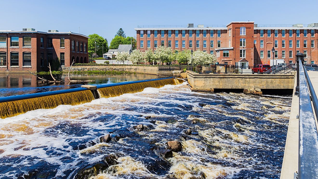 Dam at the Ipswich River in Ipswich, Massachusetts.