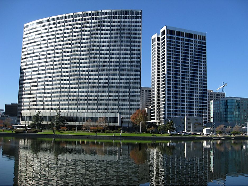 The Kaiser Centre (left) and Ordway Building (right) are two of the tallest buildings in Oakland, California.