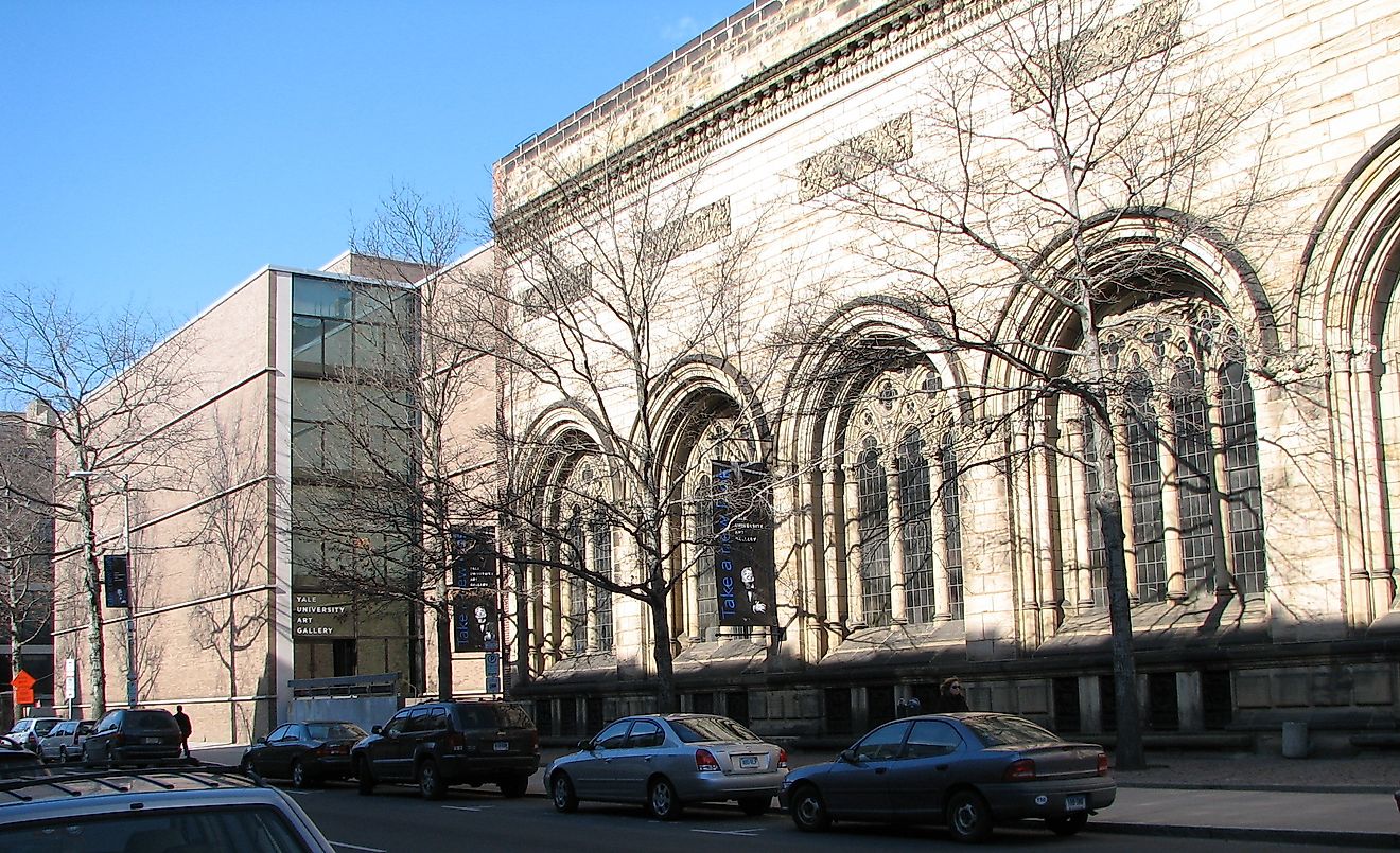 The Yale University Art Gallery. The main building, designed by Louis Kahn, is on the left.Photo via WikimediaCommons