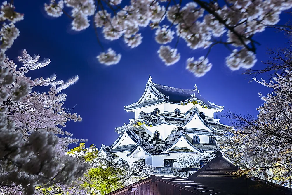 Hikone Castle sits on the peak of Mt. Hikone overlooking Lake Biwa, the largest lake in Japan.