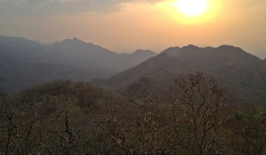 Sunset over the Vindhya Range near Dahod, India.