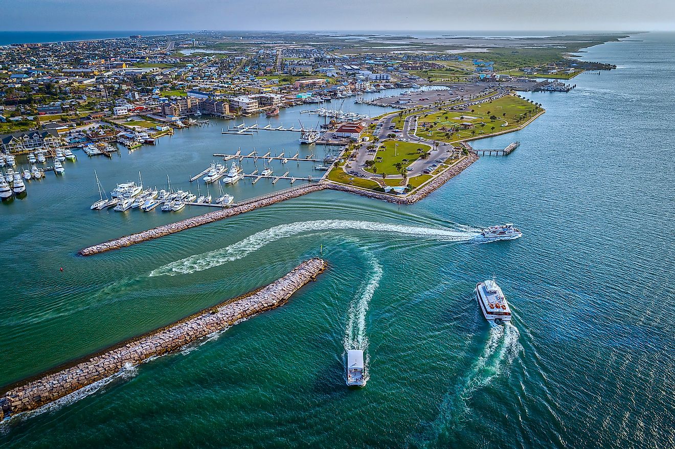 Aerial view of the Port Aransas marina in Texas.