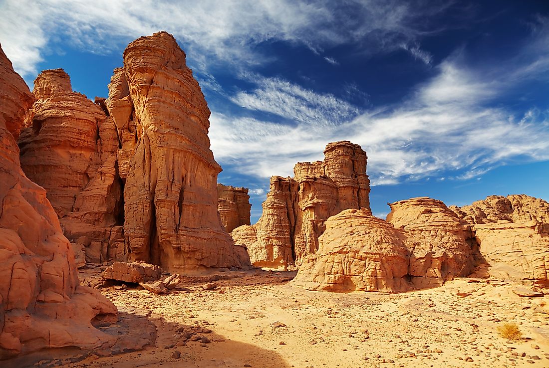 Tassili n'Ajjer is a mountain range in the Algerian section of the Sahara Desert.