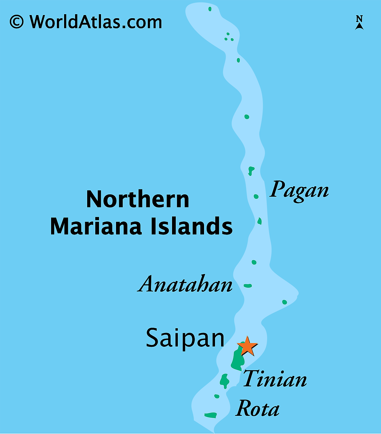 Physical Map of Northern Mariana Islands