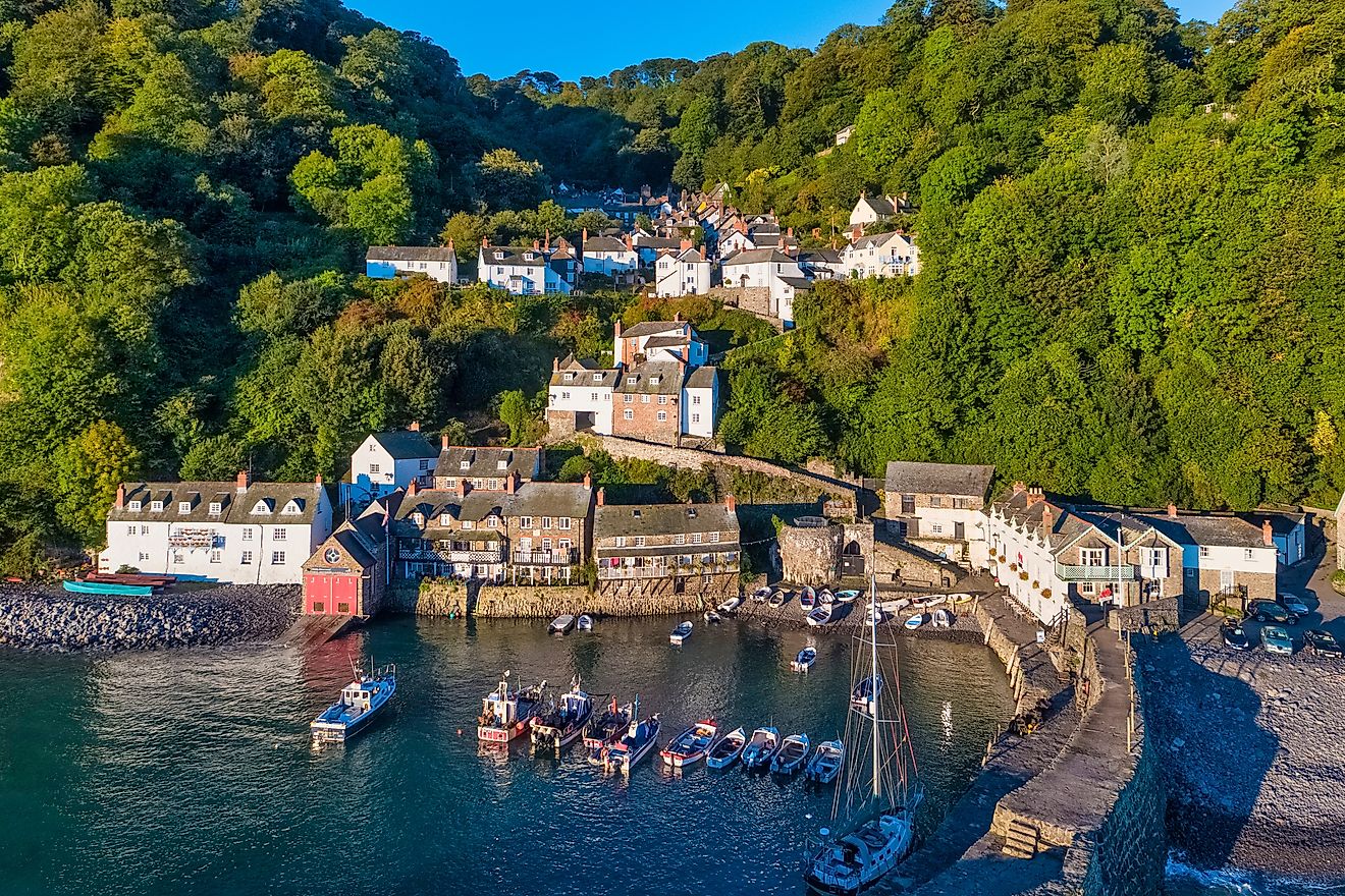 Aerial view of Clovelly, Devon, United Kingdom.