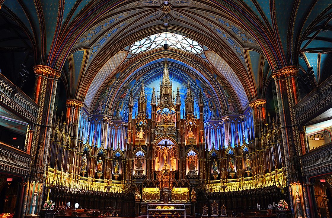 Beautiful interior of Montreal's Notre Dame Cathedral, a Roman Catholic Church in the province of Quebec, Canada.