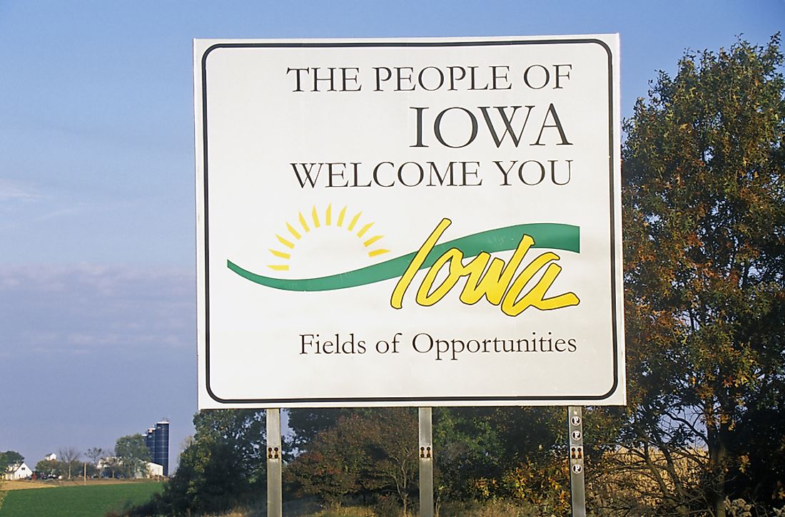 "Welcome to Iowa" sign. 