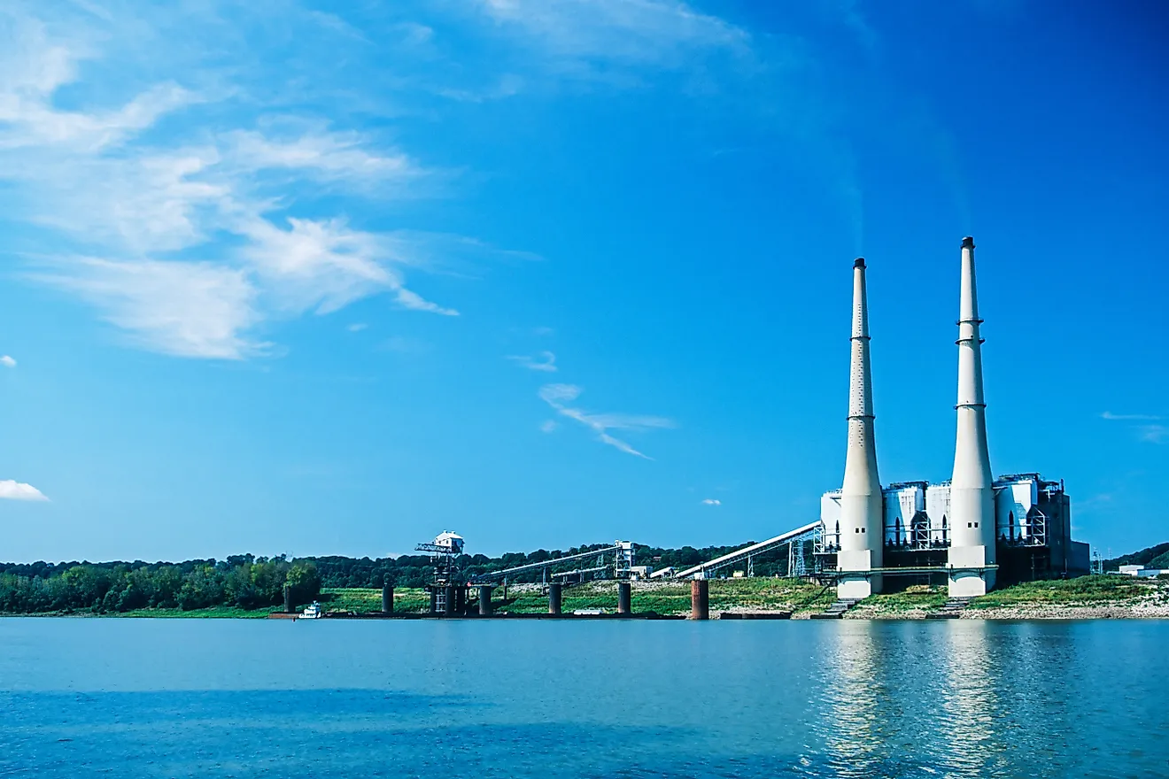 Coal Powered Electric Plant along the Ohio River, USA, North America with copy space