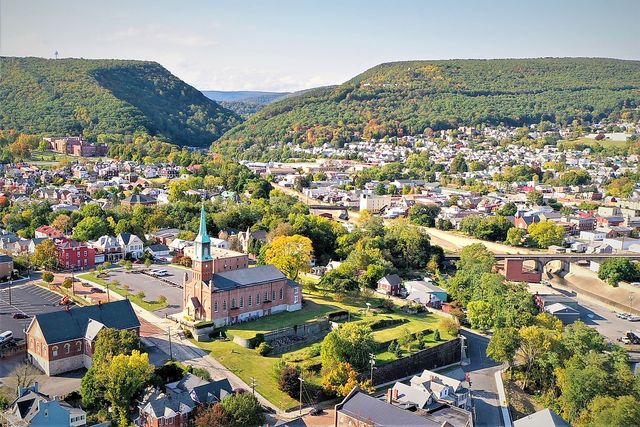 Aerial view of Cumberland, Maryland.