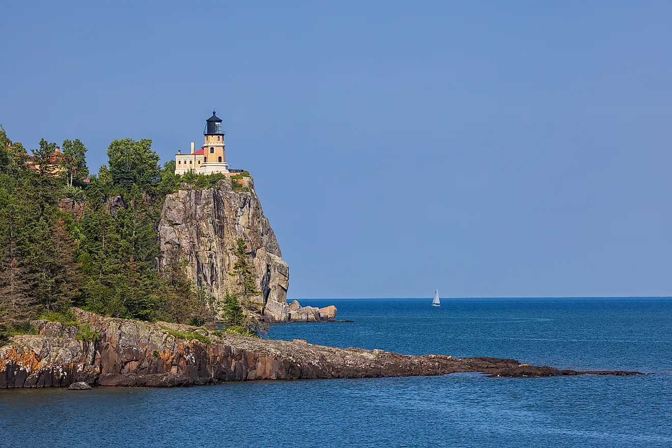  A lighthouse on a cliff along Lake Superior.