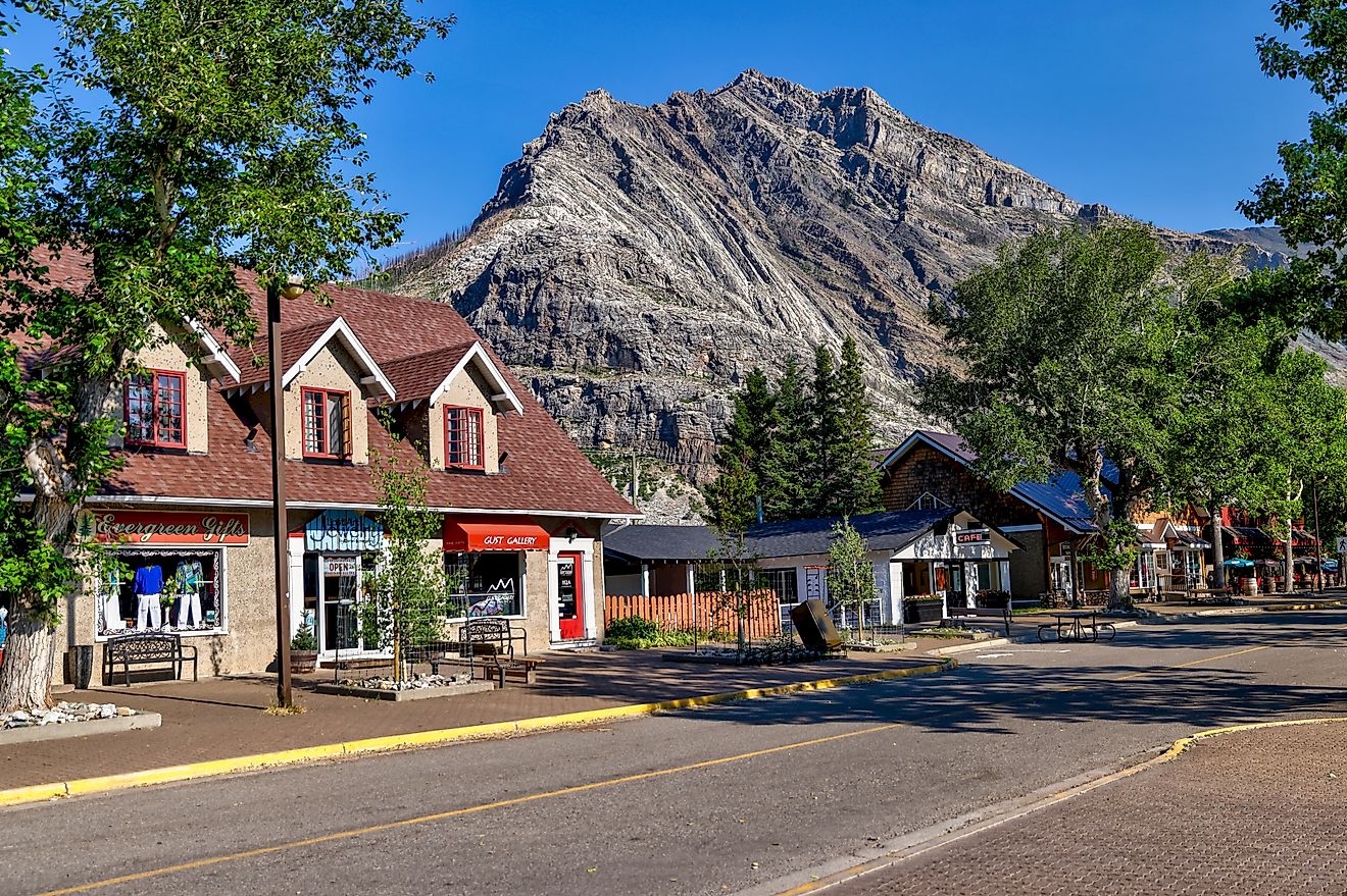 Waterton, Alberta - July 9, 2021: Views of the main street in Waterton Alberta