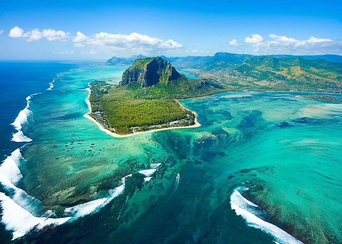 An aerial view of Mauritius. 