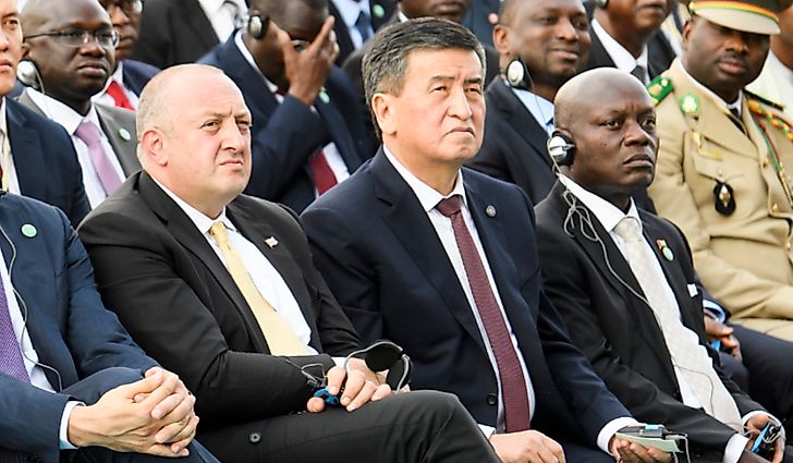 The current president, Sooronbay Jeenbekov, center. Editorial credit: paparazzza / Shutterstock.com.