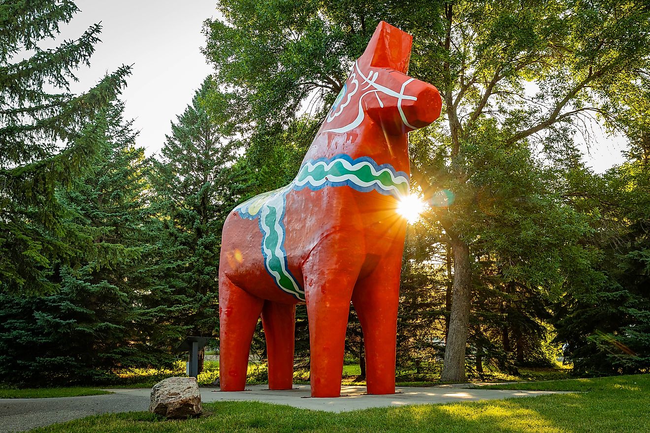 Dala horse at the Scandinavian Heritage Park in Minot, North Dakota. (Editorial credit: Photo Spirit / Shutterstock.com)