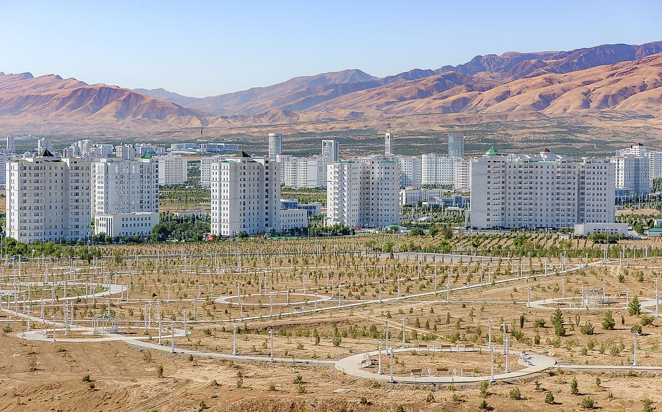Many buildings in Ashgabat are reminiscent of old Soviet blocks, except made of marble. 