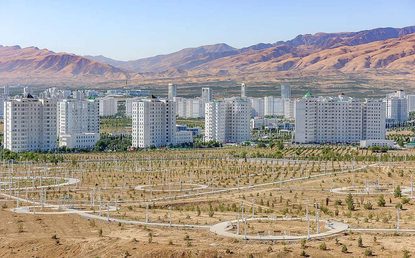 Many buildings in Ashgabat are reminiscent of old Soviet blocks, except made of marble. 