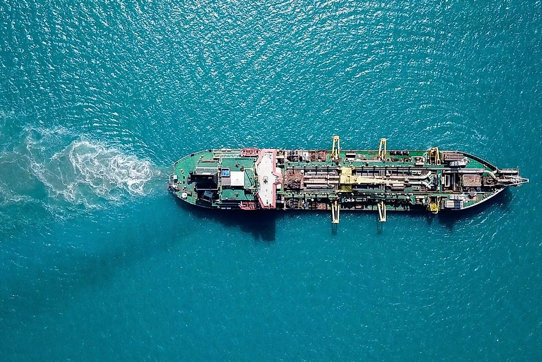 A dredger at sea.