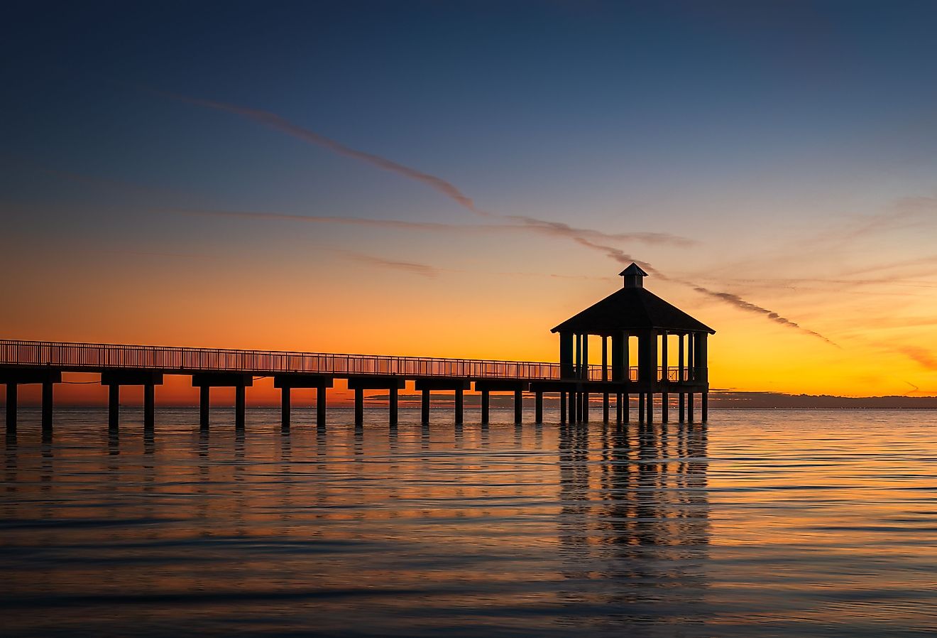 Twilight on the pier in Mandeville, Louisiana. 