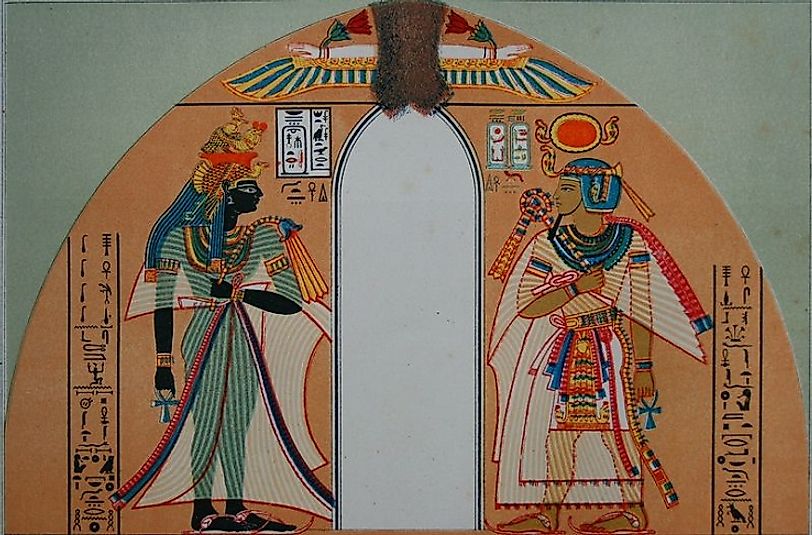 Funeral slab depicting 18th Dynasty Pharaoh Amenhotep I standing across from his mother, Ahmose-Nefertari.