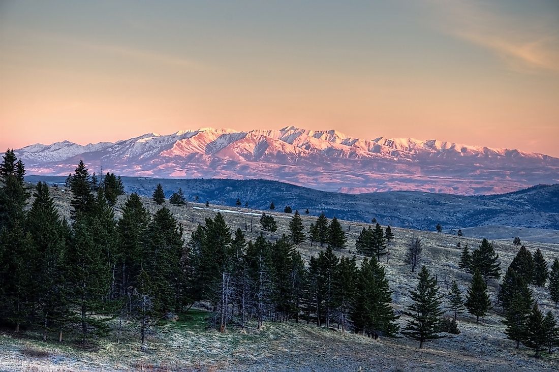 Montana's Crazy Mountains are an example of an island range due to its separation from larger ranges. 