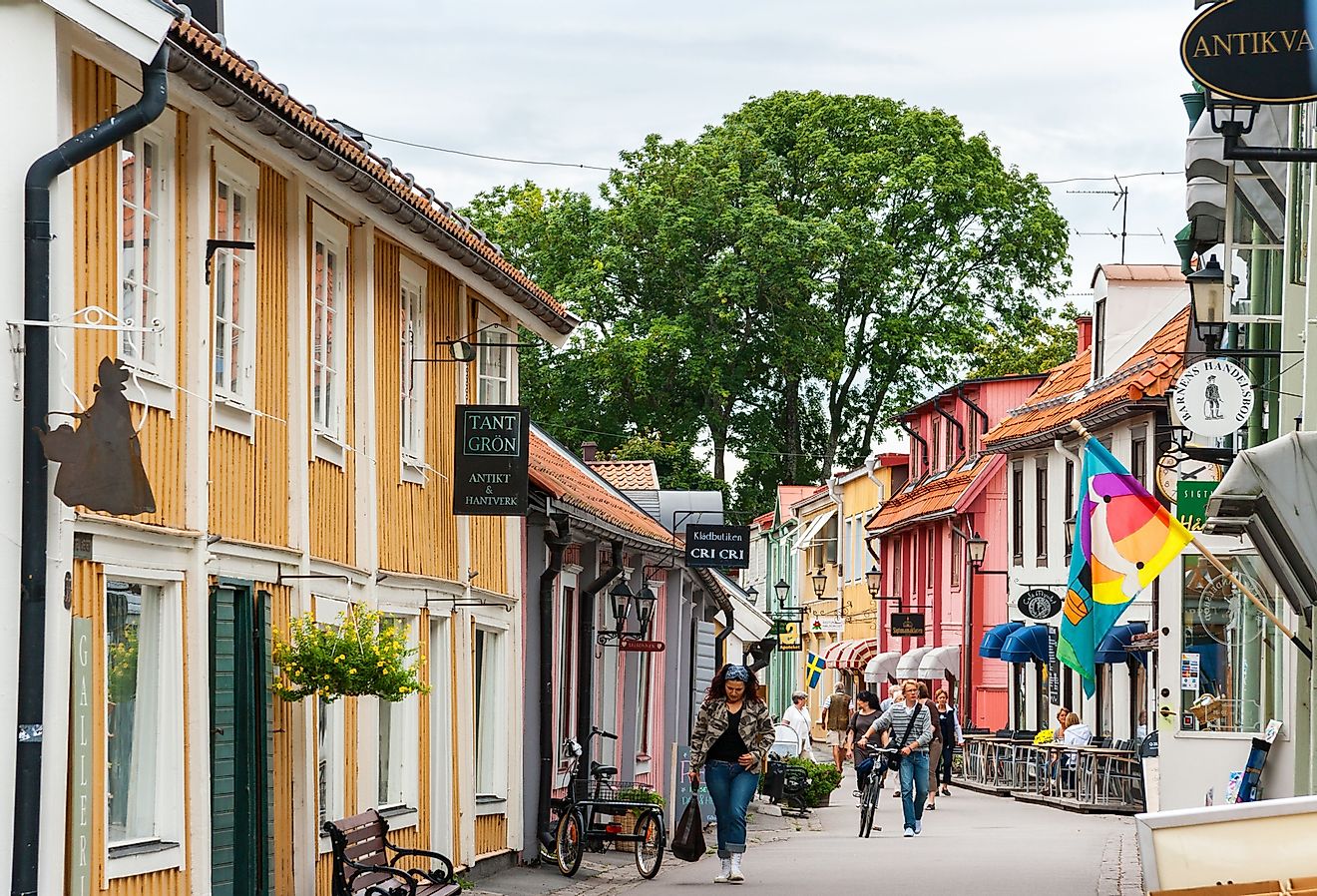 Traditional wooden houses on Stora Gatan street in heart of old town, Sigtuna, Sweden. Image credit Andrei Nekrassov via Shutterstock