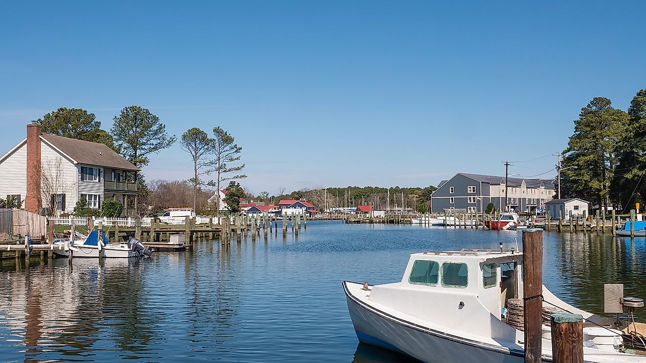 Part of St. Michaels Harbor in historic Saint Michaels, Maryland, in spring