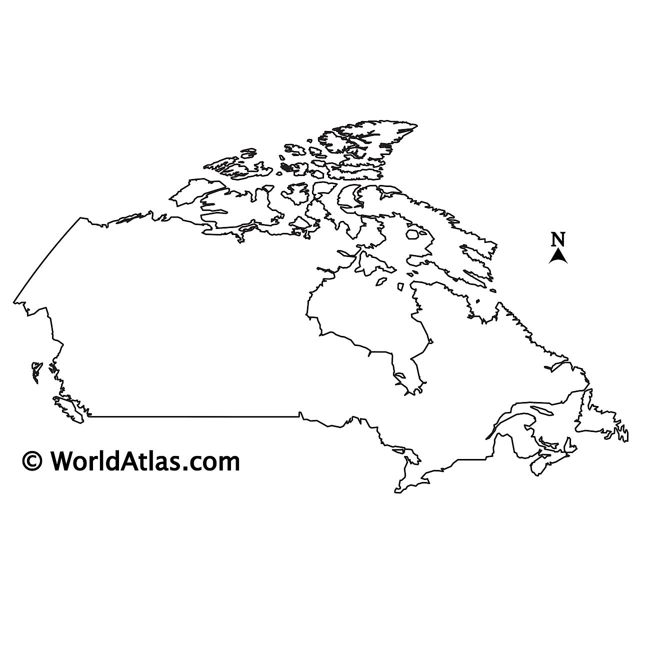 Mapa de contorno en blanco de Canadá