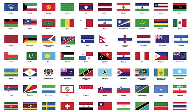 The world's countries are represented by flags. 
