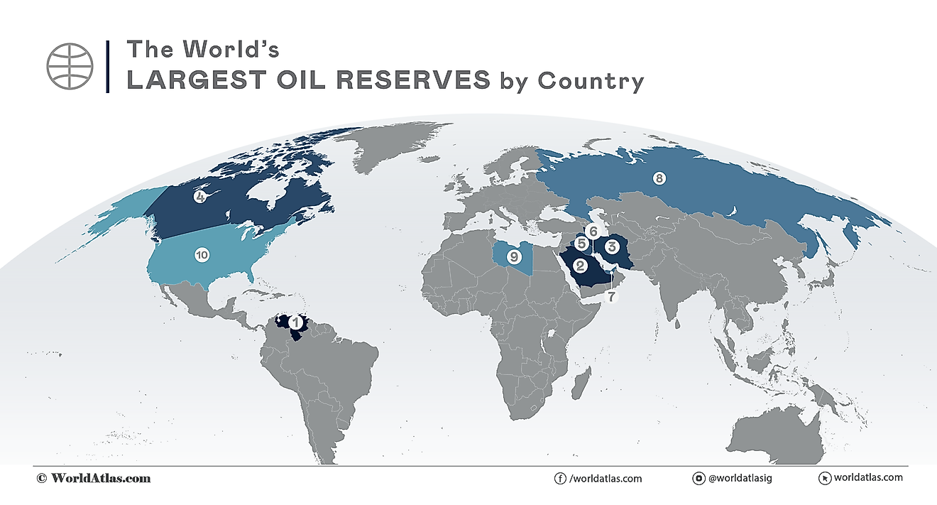 A map of the 10 countries with the largest oil reserves