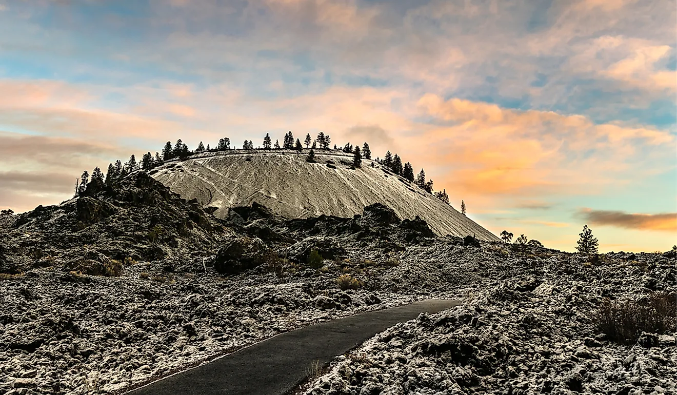 Lava Butte, the cinder cone whose eruption produced the flow that engulfed the forest now known as Lava Cast Forest.