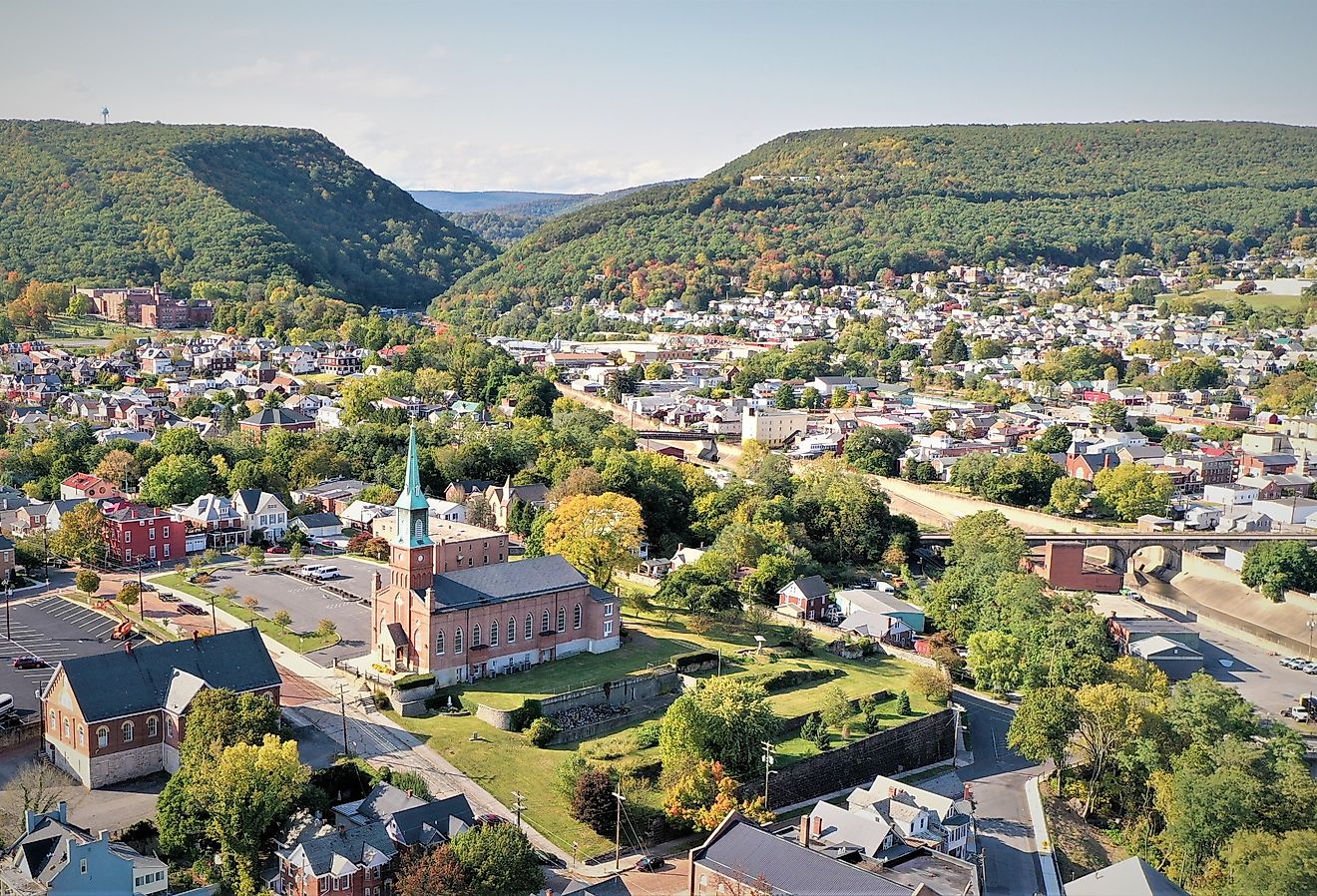 Aerial view of Cumberland, Maryland.