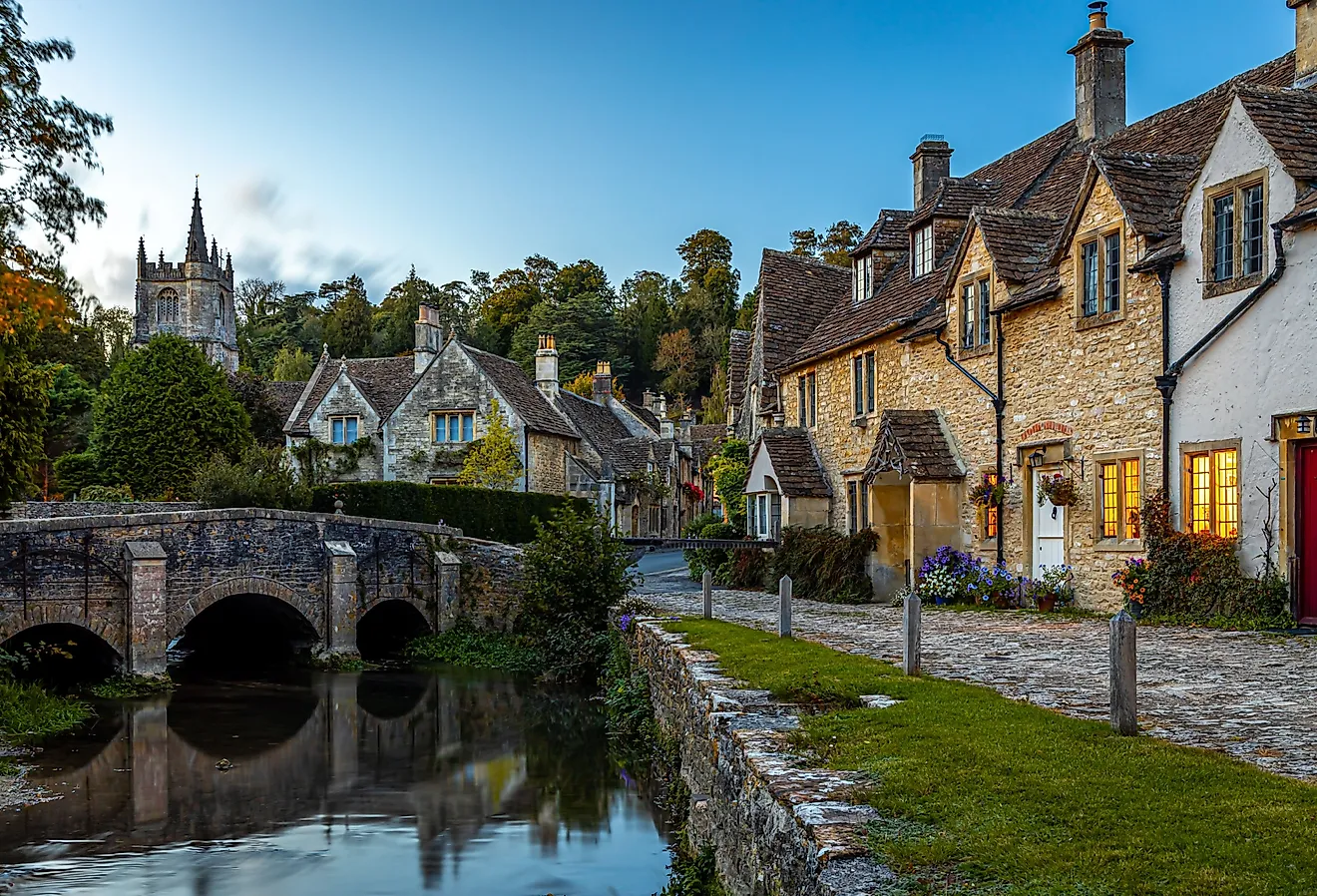 View of Castle Combe, a village and civil parish within the Cotswolds Area of Natural Beauty in Wiltshire, England. 