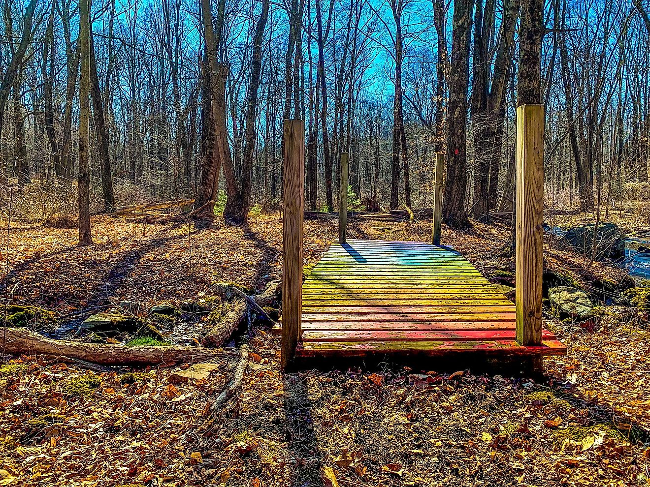 Colorful wooden bridge in Chester, New Jersey. Editorial credit: Fha Share / Shutterstock.com