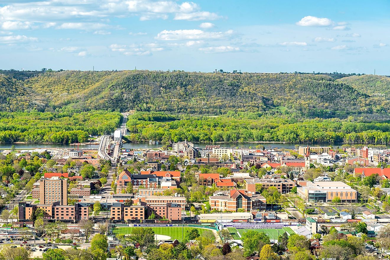 A bird's eye view of Winona, Minnesota.