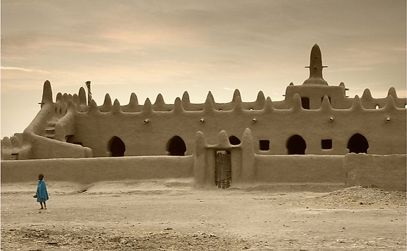 Mali, Djenne, impressive mosques built entirely of clay in West Africa. Editorial credit: robertonencini / Shutterstock.com