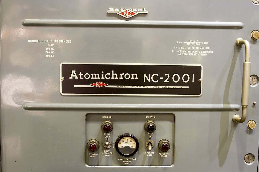 An antique atomic clock. Editorial credit: karenfoleyphotography / Shutterstock.com. 