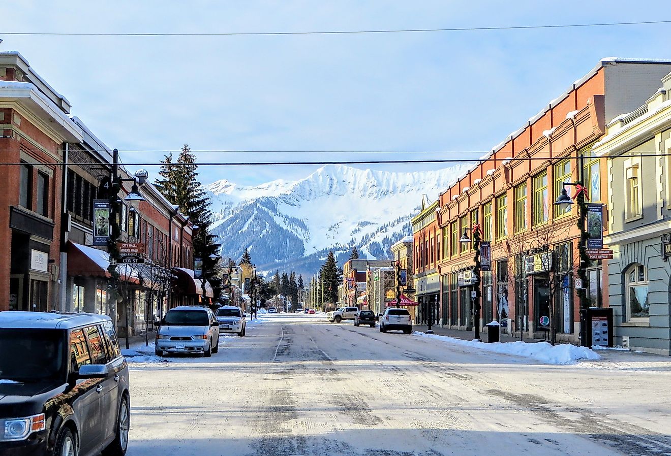  A view down the streets of downtown Fernie, British Columbia, Canada on a sunny morning during the winter. Image credit christopher babcock via Shutterstock.