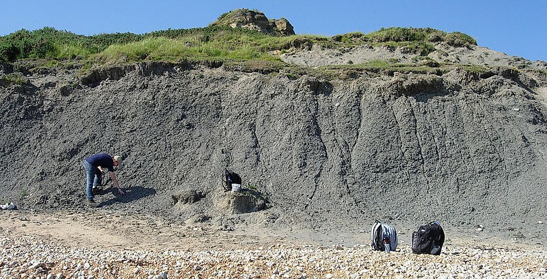Oxford Clay (Jurassic) exposed near Weymouth, England.