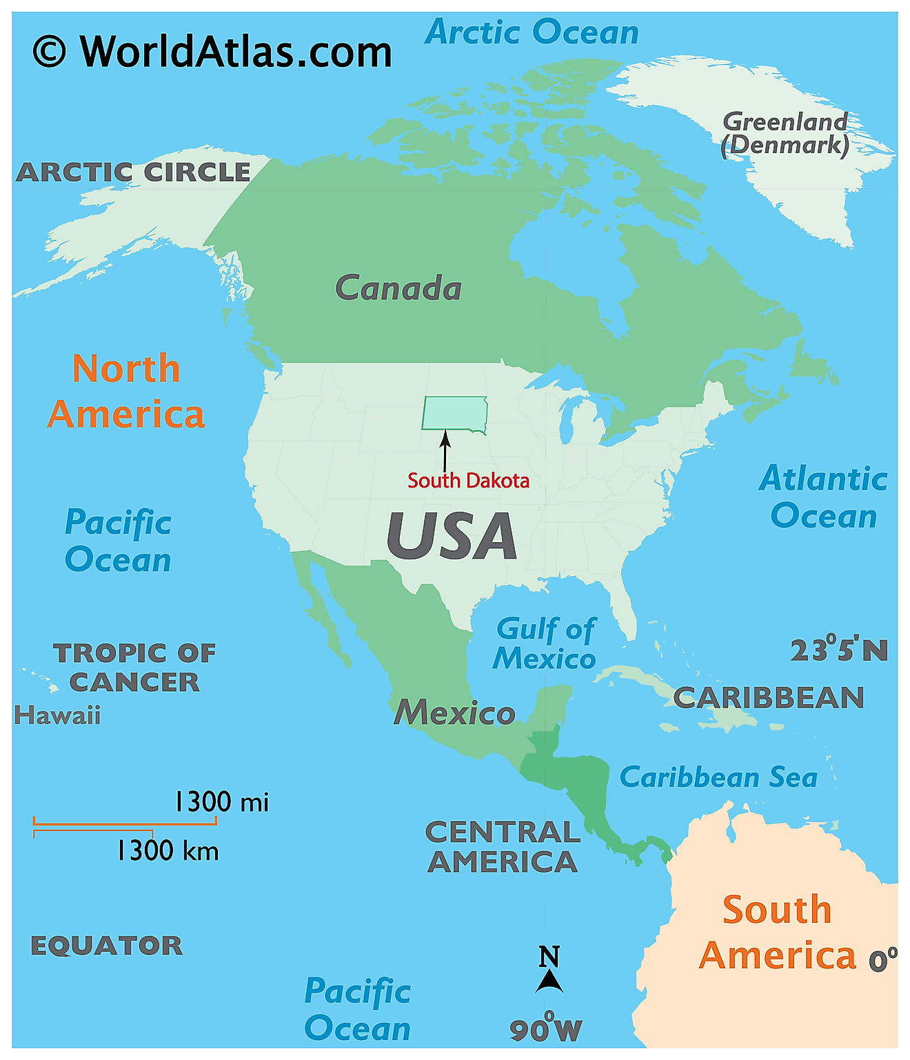 Mapa que muestra la ubicación de Dakota del Sur en el mundo.