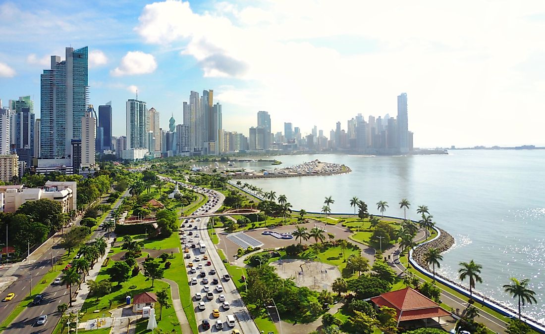 Panama City along Panama Bay. 