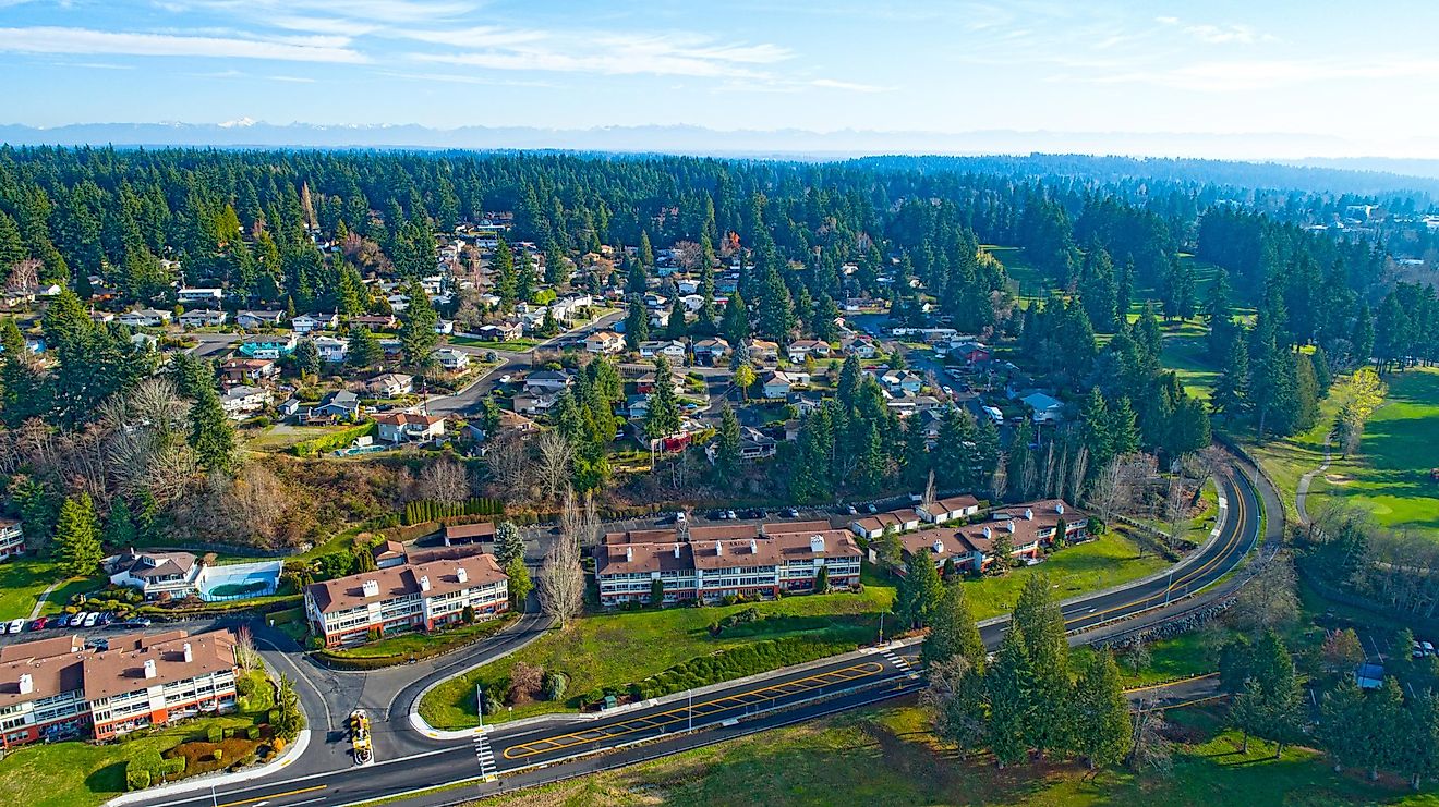 Aerial View of John Wayne Marina, Sequim, Washington.
