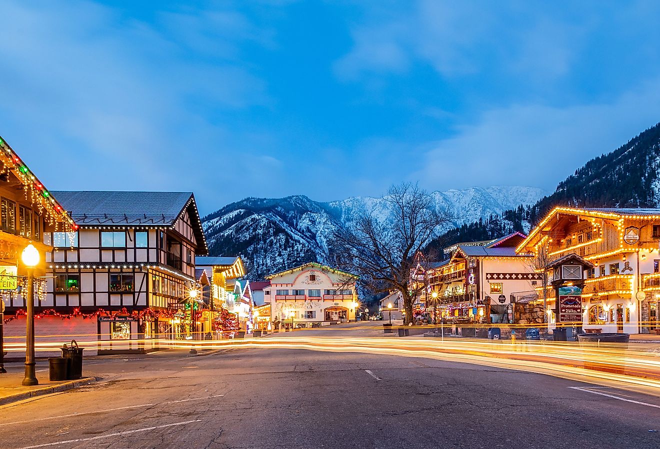 Leavenworth street decorated for the holidays. Image credit Mark A Lee via Shutterstock.