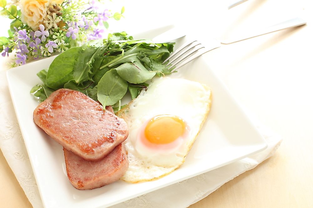 Spam with eggs, a dish popular in Hawaii. 