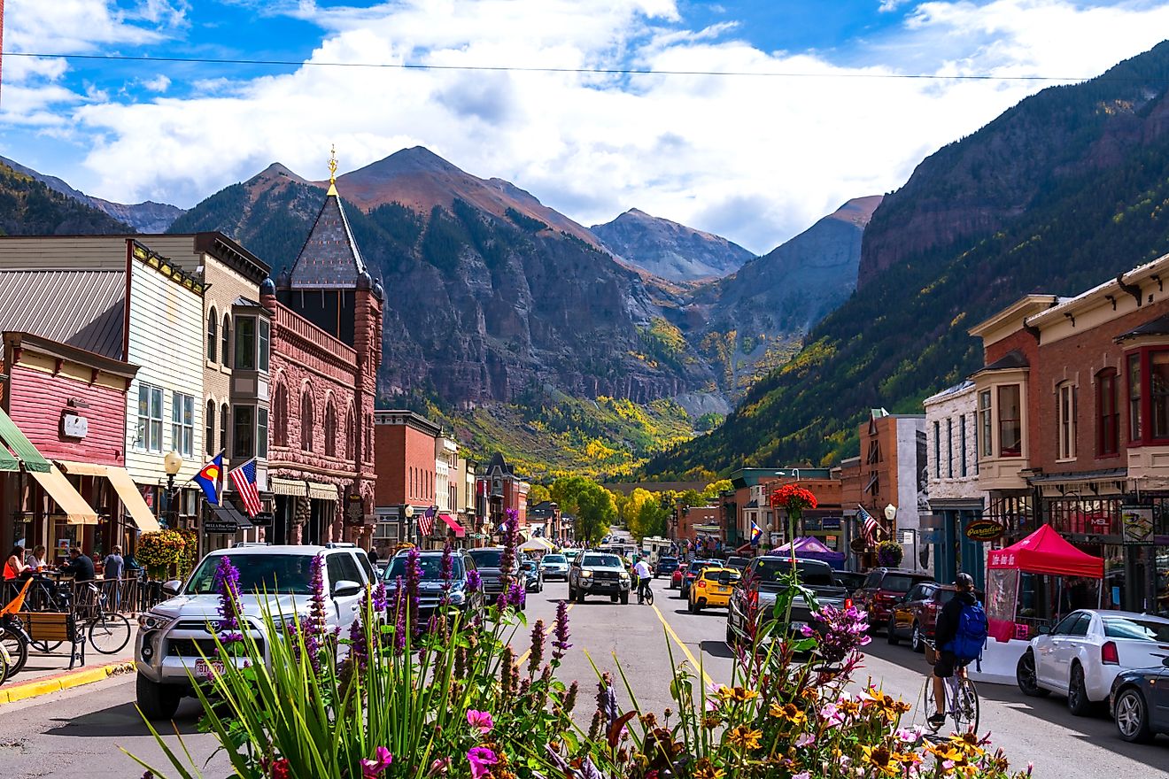 Busy day on Main Street in downtown Telluride, Colorado. Editorial credit: Michael Vi / Shutterstock.com.